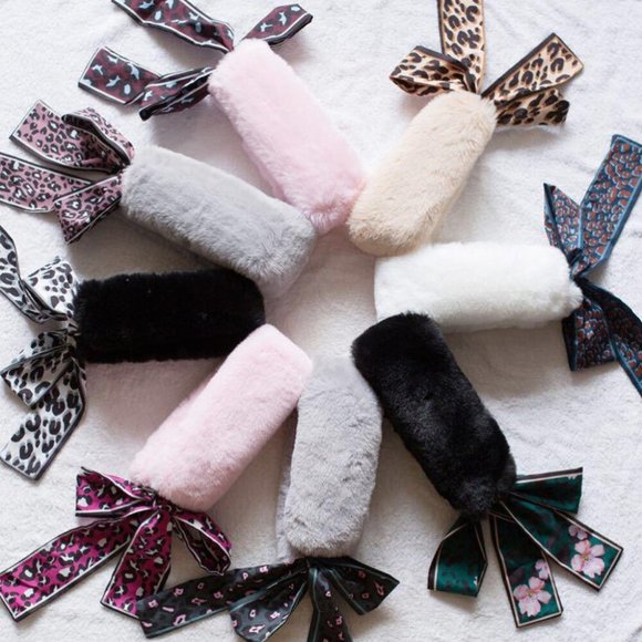 Women Scarf Bow Tie Warm Plush Fur Purple Leopard - Picture 3 of 4